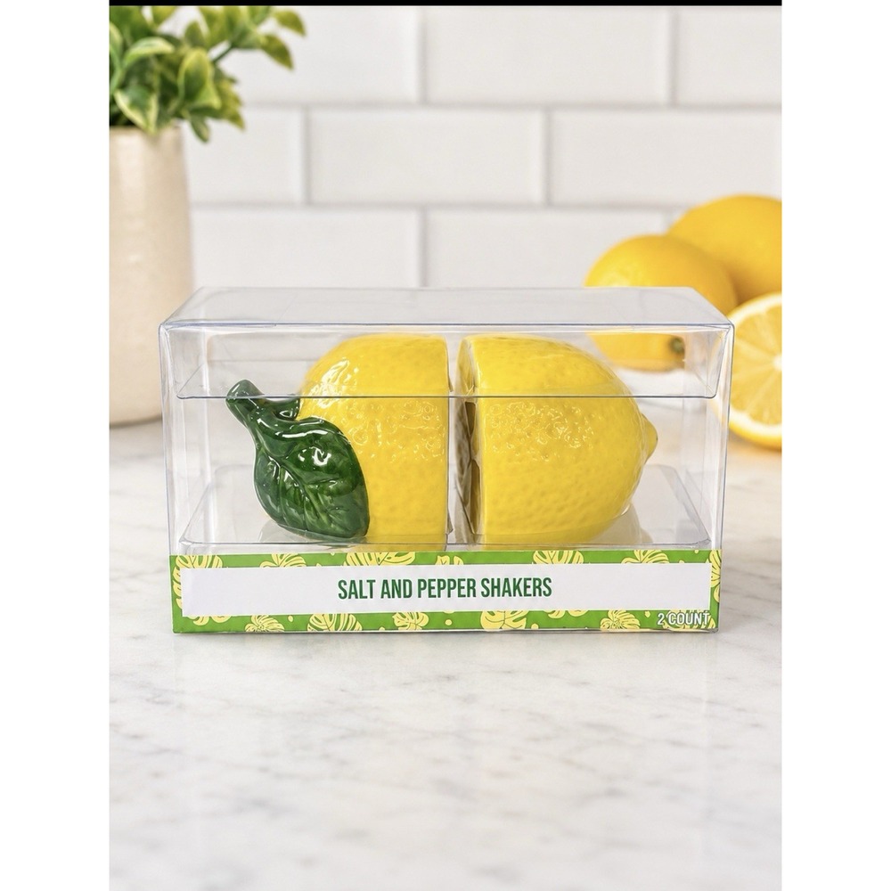 Festive Voice Lemon Salt & Pepper Shakers 2 Piece Set Ceramic Kitchen Decor New